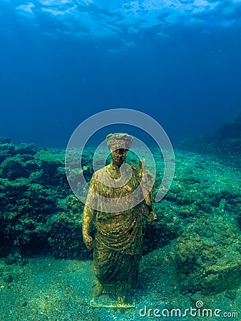 Statue of Antonia Minor in Claudioâ€™s Ninfeum. underwater, archeology. Stock Photo